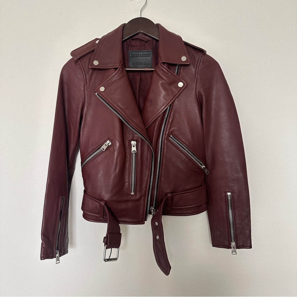 AllSaints Burgundy Lamb Leather Jacket – New Without Tags